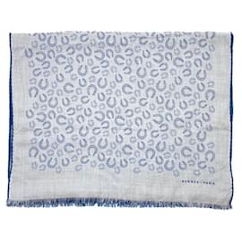 Hermès-Hermès scarf in blue cashmere and silk with horseshoe print-Blue