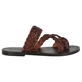 Saint Laurent-Neil Braided Leather Sandals-Brown