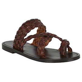 Saint Laurent-Neil Braided Leather Sandals-Brown