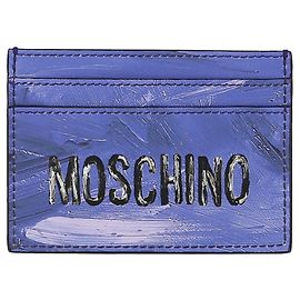 Moschino Painted-Effect Leather Card Holder Blue