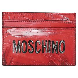 Moschino Painted-Effect Leather Card Holder Red