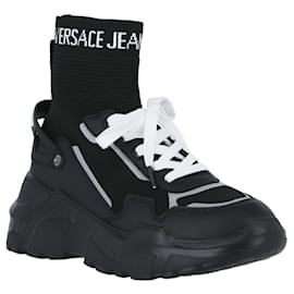 Autre Marque-Versace Jeans Couture Mens High-Top Sock Sneakers-Black