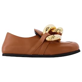 JW Anderson-Chain Loafers in Orange Leather-Orange