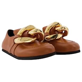 JW Anderson-Chain Loafers in Orange Leather-Orange