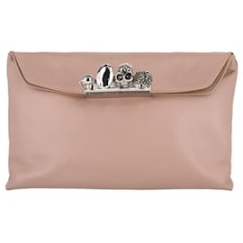 Alexander Mcqueen-Skull Four-Ring Soft Leather Clutch-Pink