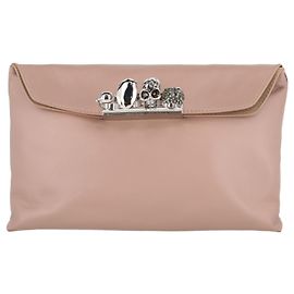 Clutch de couro macio com quatro argolas Alexander McQueen Skull Rosa