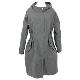 Parka Brunello Cucinelli en soie mélangée anthracite avec capuche bordée de Monili Gris