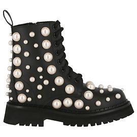 Botas de combate de couro pérola Moschino Preto
