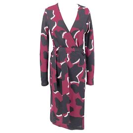 Diane Von Furstenberg Abito DVF in bordeaux, lana bianca e nera Multicolore