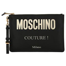 Pochette Moschino in nylon con zip e logo Nero