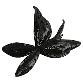 Saint Laurent-Floral Sequin Brooch-Black