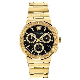 Versace Greca Logo Relógio Cronógrafo Dourado Metálico