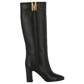 Moschino Tall M-Logo Leather Boots Black
