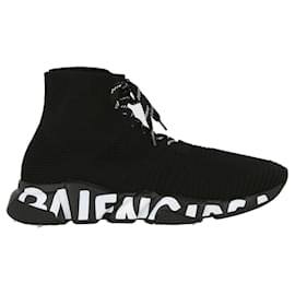 Balenciaga-Mens Speed Lace-Up Graffiti Sneaker-Black