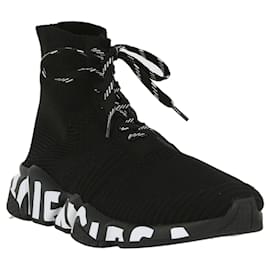 Balenciaga-Balenciaga Mens Speed Lace-Up Graffiti Sneaker-Black