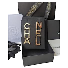 Chanel-CHA NEL RARE Runway Logo B20V Drop Letter Earrings Box receipt-Golden