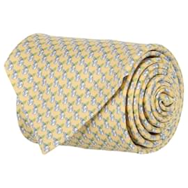 Salvatore Ferragamo-Earth-Print Silk Necktie-Yellow