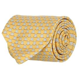 Salvatore Ferragamo-Hippo-Print Silk Necktie-Yellow