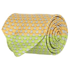 Salvatore Ferragamo-Salvatore Ferragamo Hippo-Print Silk Necktie-Yellow