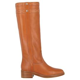 Céline-Celine Tall Leather Riding Boots-Brown