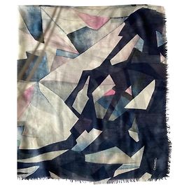Sciarpa Chanel in cashmere e seta Blu Bianco Rosa Rosa Bianco Blu