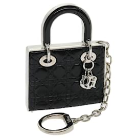 Christian Dior-Christian Dior Lady Dior Charm Leather metal Black Auth 30891-Black