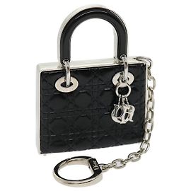 Christian Dior Lady Dior Charm Pelle metallo Nero Auth 30891 Nero