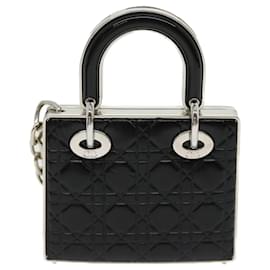 Christian Dior-Christian Dior Lady Dior Charm Leather metal Black Auth 30891-Black