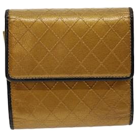 Chanel-CHANEL Matelasse Wallet Coating Leather Gold CC Auth 31076-Golden