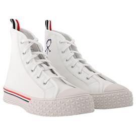 Thom Browne-Chaussure montante collégiale sur semelle crantée tartan en cuir de veau vitello-Blanc