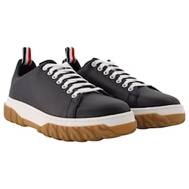 Thom Browne-Court sneaker w/ cable knit sole in vitello calf leather-Black