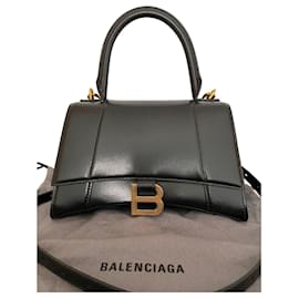 Balenciaga-Balenciaga Hourglass Small Black Smooth Leather-Black