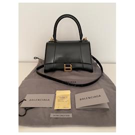 Balenciaga-Balenciaga Clessidra Piccola Pelle Nera Liscia-Nero