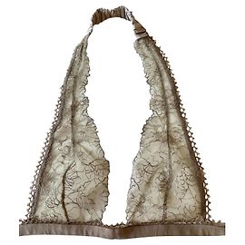 Sujetador triangular de encaje y seda sin aros.1 La perla Beige