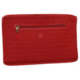 Fendi-FENDI Zucchino Canvas Clutch Bag Red Auth 31056-Rouge