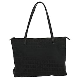 Fendi-FENDI Zucchino Canvas Tote Bag Black Auth ac899-Black