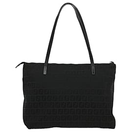 Fendi-FENDI Zucchino Canvas Tote Bag Black Auth ac899-Black