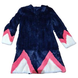 Casaco comprido Manoush pele de coelho T. 38 Rosa Branco Azul marinho