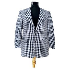 René Lezard Gingham Blue White Wool Blazer White Blue