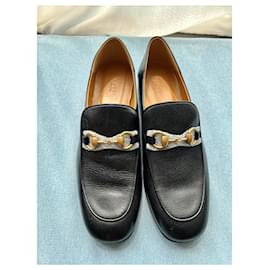 Gucci-Gucci Black Leather Horsebit Quentin Slip On Loafers Size 40.5-Black,Gold hardware