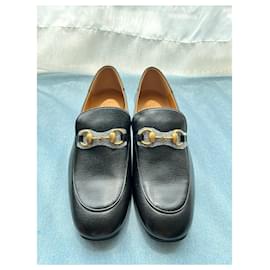 Gucci-Gucci Black Leather Horsebit Quentin Slip On Loafers Size 40-Black,Gold hardware