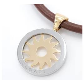 Bulgari-*Bvlgari BVLGARI tondosan necklace leather K18YG brown yellow gold silver-Brown,Other,Silver hardware