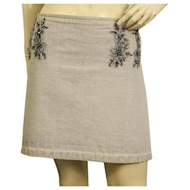 Chloé-Chloe Saxe Pinkish Denim Beaded Tulle Flowers Short Mini Skirt w. Zipper Size 42-Dark grey