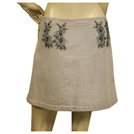 Chloé-Chloe Saxe Pinkish Denim Beaded Tulle Flowers Short Mini Skirt w. Zipper Size 42-Dark grey