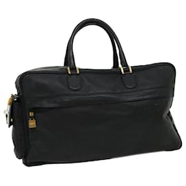 Céline-CELINE Boston Bag Leather Black Auth 30966-Black