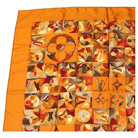 Louis Vuitton-LOUIS VUITTON Monogram Shawl Stole Scarf Silk Orange LV Auth ac877-Orange