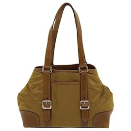 Prada-PRADA Shoulder Bag Nylon Khaki Auth 30980-Khaki