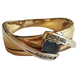 Guy Laroche Anello in oro giallo, ORO BIANCO, diamanti e zaffiro Argento Blu D'oro