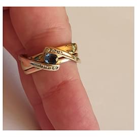 Guy Laroche-Ring aus Gelbgold, WEISSES GOLD, Diamanten und Saphir-Silber,Blau,Golden