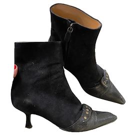 Chanel Black Suede Ankle Boots Pointed Toe Black
